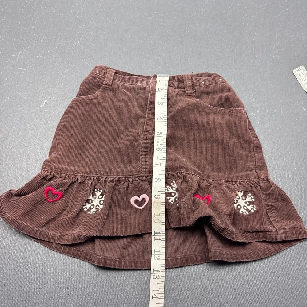 Gymboree Girls Size 7 Brown Corduroy Skort Embroidered Hearts Ruffle Hem Cotton